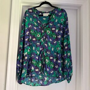 EUC - Fabienne Chapot - Blue and Green Long Sleeve Blouse
